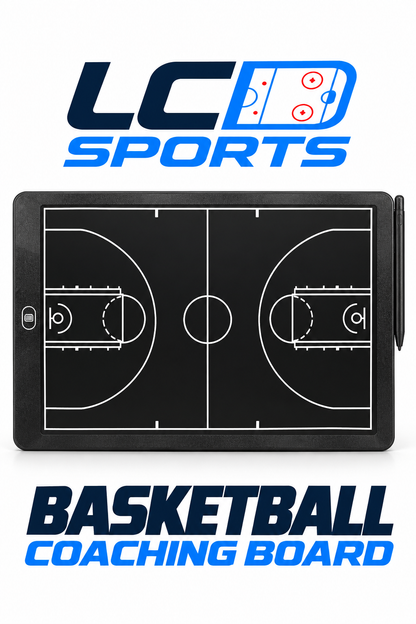 LCD Sports Basketball Coaching Board featuring a full basketball court diagram, electronic writing screen and stylus.